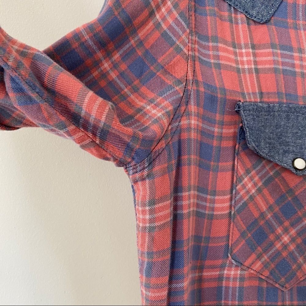 NSF Plaid Two Tone Pearl Button Down Shirt - Picture 5 of 9
